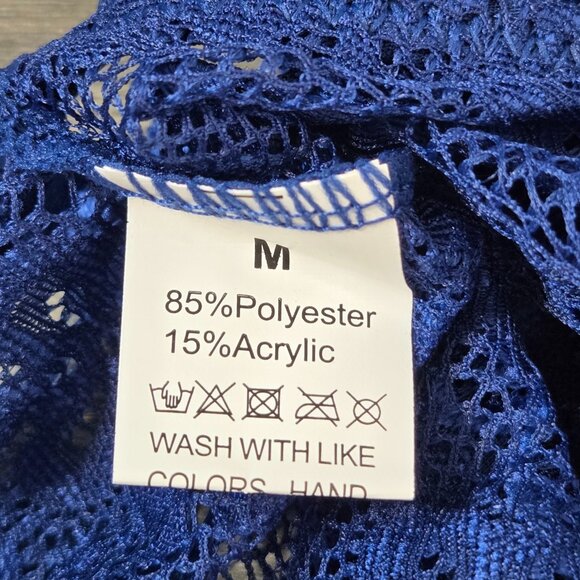 NWOT | Blue Lace Halter Babydoll Lingerie Romper Crotchless Mesh Skirt | Medium - Picture 4 of 5